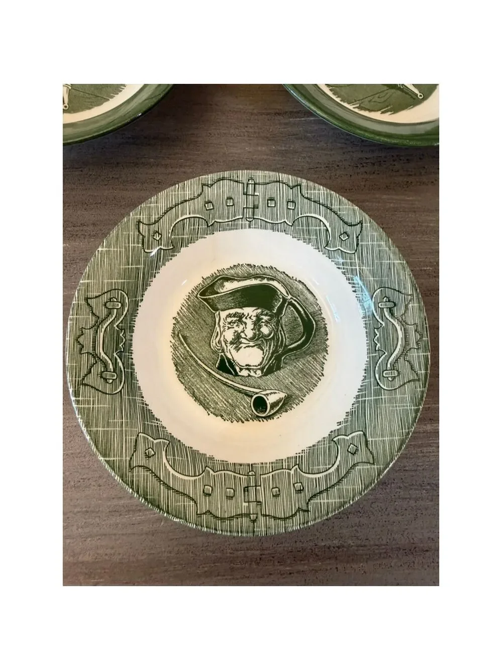 Set of 6 OLD CURIOSITY SHOP Royal Green Bowls/Saucers